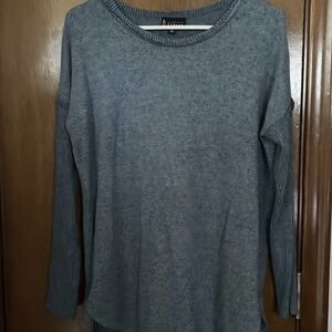 Bobeau XL Speckled Blue Crewneck Long Sleeve Top With Waffle Knit Sleeves